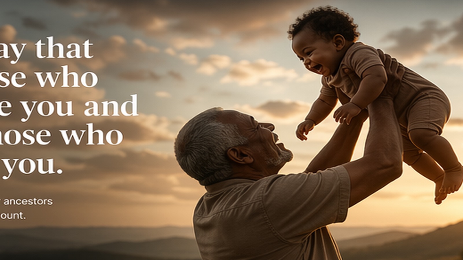 Grandparent lifting a grandchild in the air at sunset, representing intergenerational living